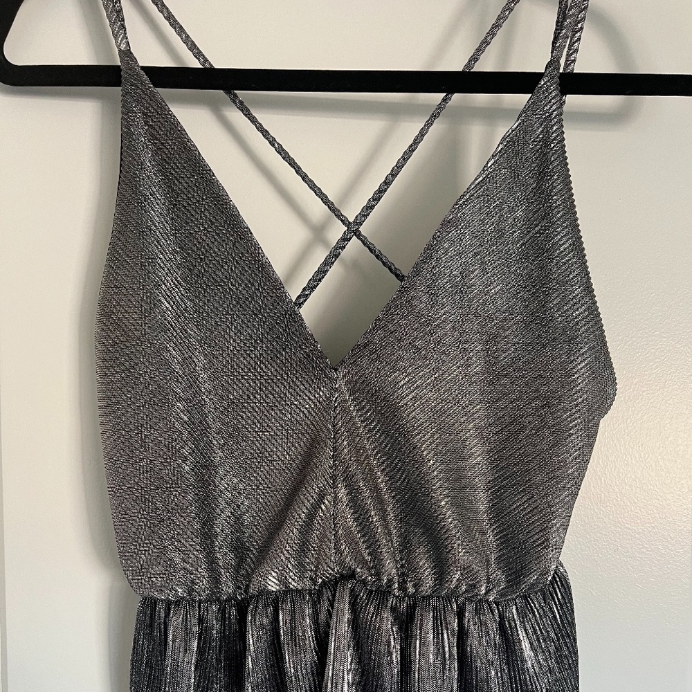 Fashion Nova Metallic Silver Cross Back Shirt